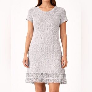 Style & Co Knit Sweater Dress Knee Length Fringe Hem Neutral Medium